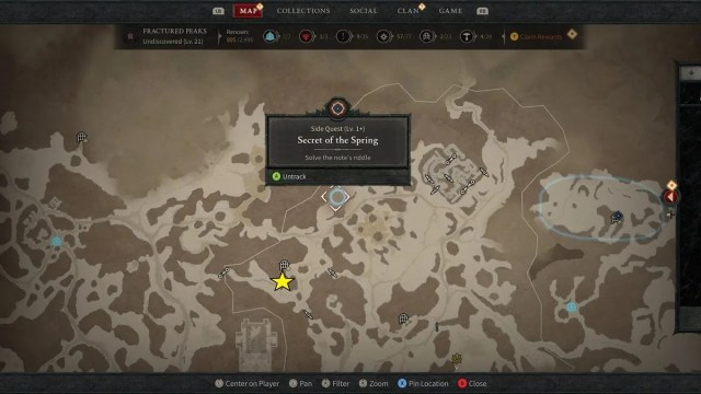 Ubicación del mapa de notas del Secreto de la Primavera. 