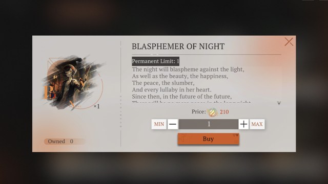 Menú de compra de Blasfemo de la Noche Psychube.