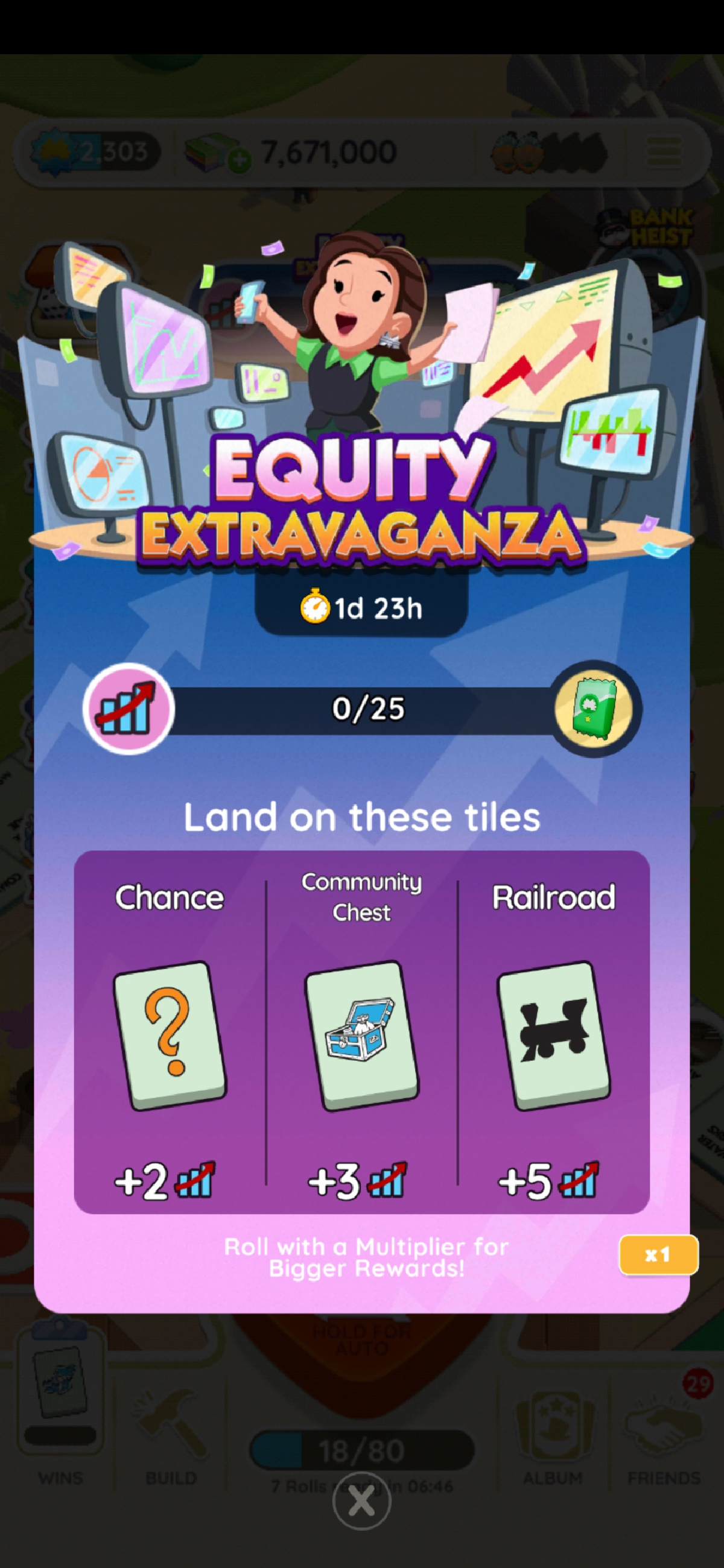 Las reglas completas para el evento Equity Extravaganza en Monopoly GO.  La imagen muestra a una mujer sosteniendo un teléfono celular y una pila de papeles mientras está rodeada de pantallas con diferentes gráficos.  La imagen es parte de un artículo sobre todos los hitos y recompensas del evento Equity Extravaganza en Monopoly GO, además de cómo funciona el evento y consejos para ganar.