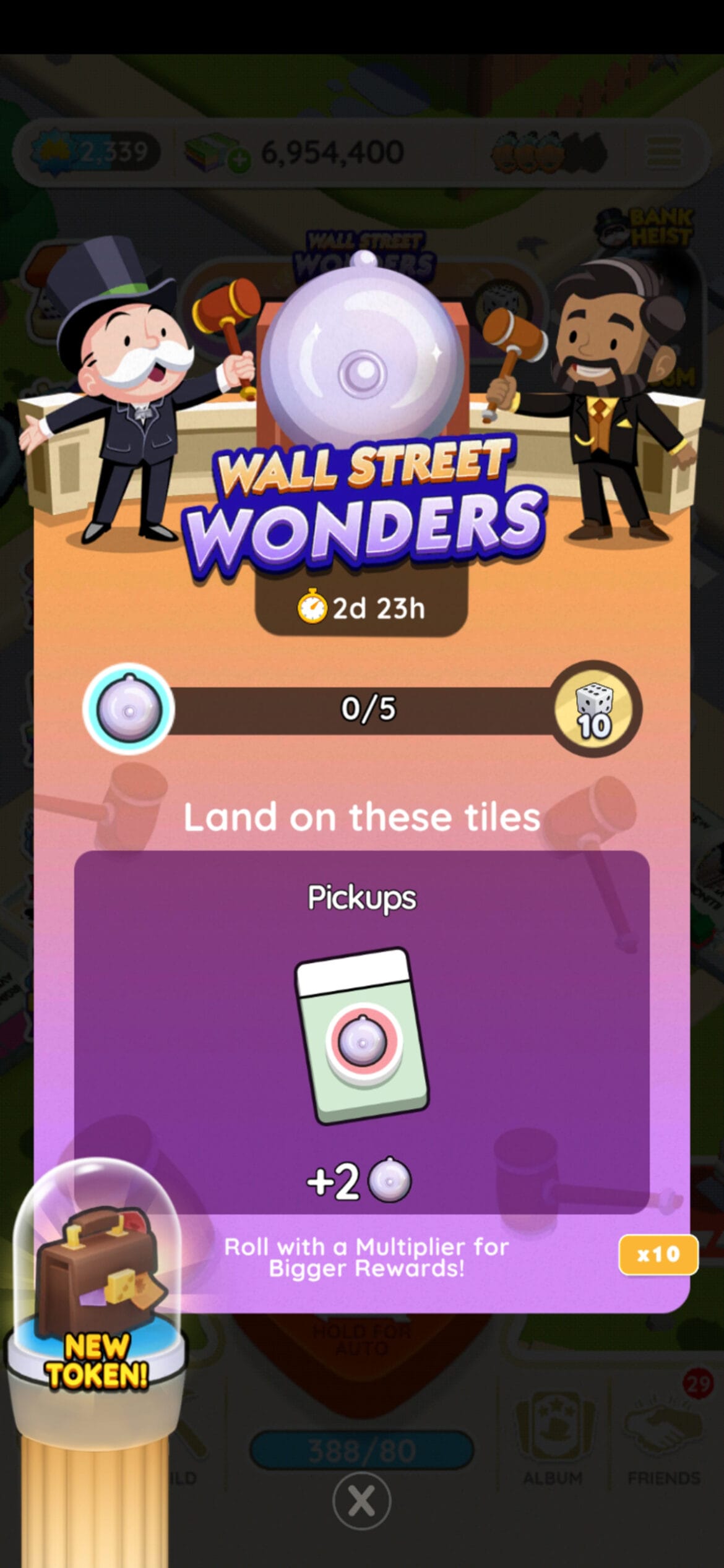 Image of Wall Street Wonders in Monopoly GO showing Rich Uncle Pennybags and another man about to ring a stock bell.