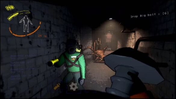 Bunker Spider stalking player in dimly lit cooridor.