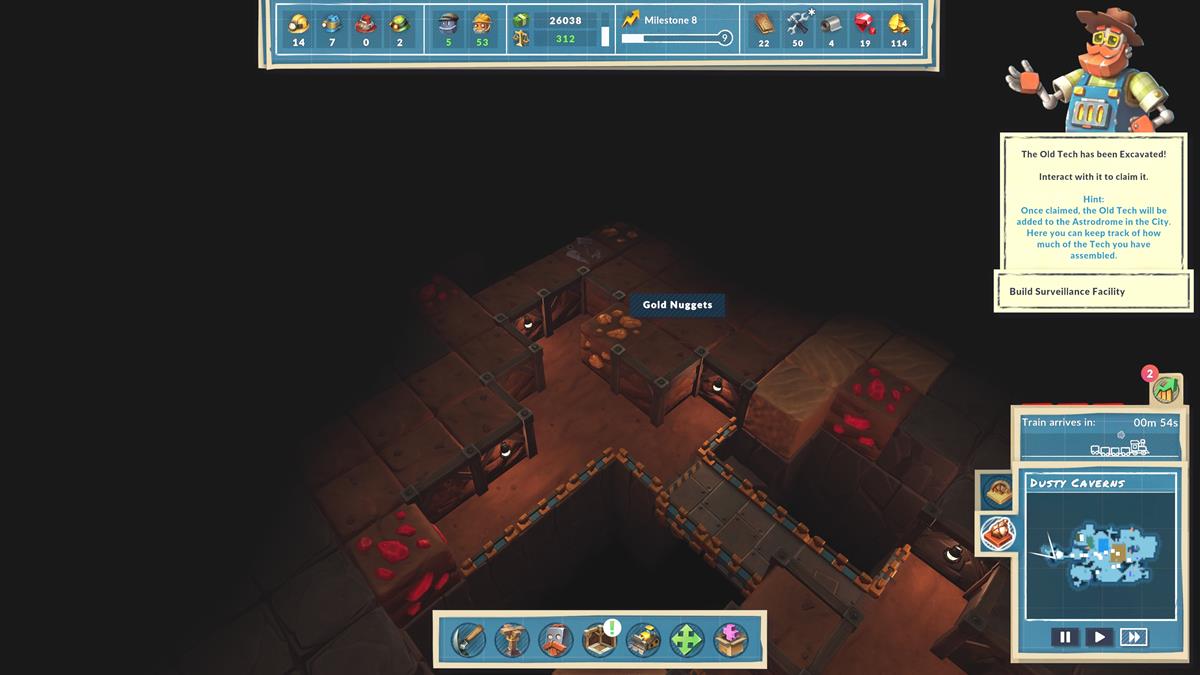 Una veta de pepitas de oro con rocas doradas rodeadas de bloques marrones. 