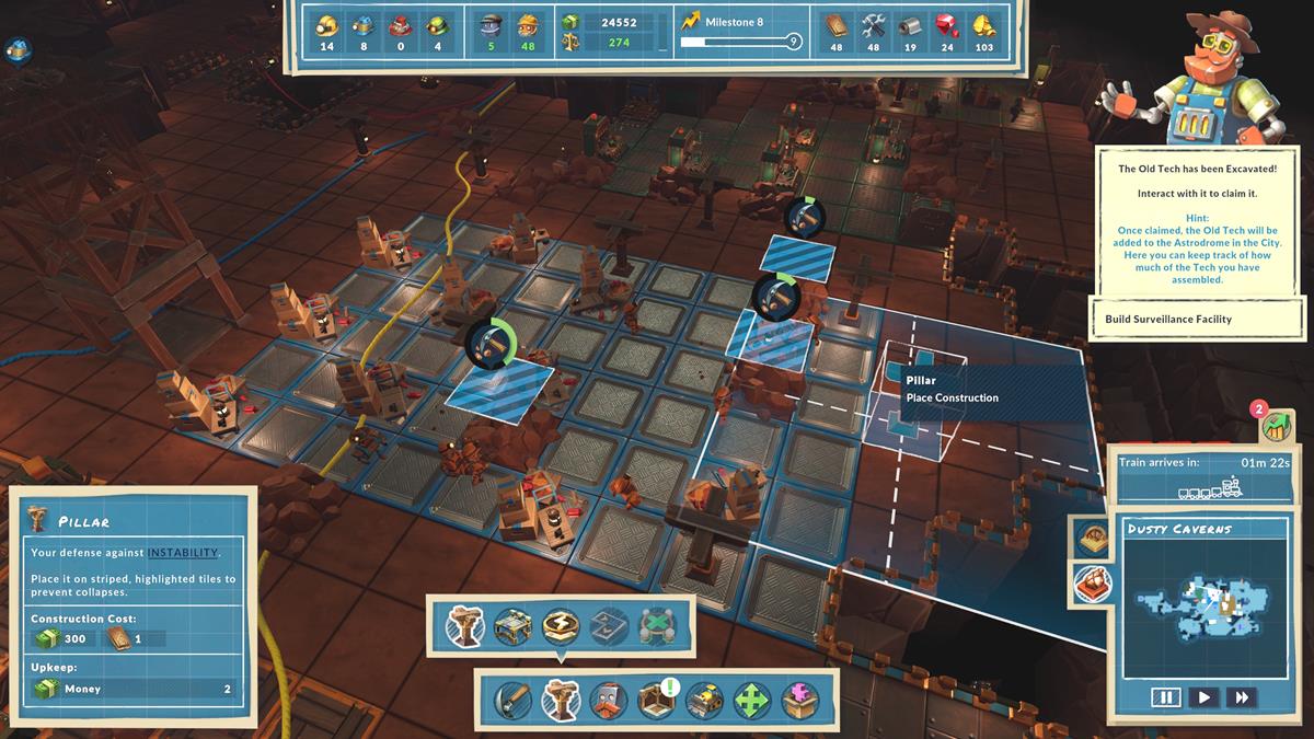 Colocar pilares de mina sobre una rejilla para evitar el colapso. 