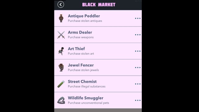Pantalla del mercado negro de BitLife