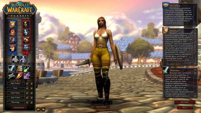 Pantalla de creación humana de WoW