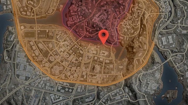 Mapa que muestra varias zonas de amenaza en Urzikstan