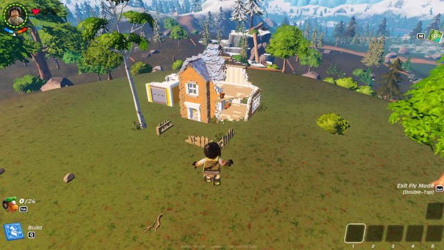 Personaje de Lego flotando sobre una casa.