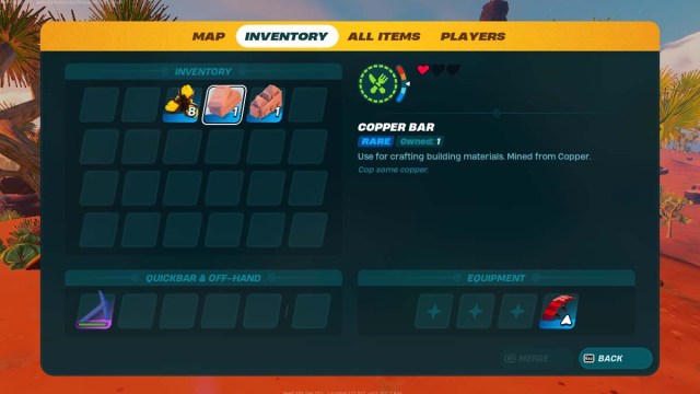 Inventario de barras de cobre en Lego Fortnite