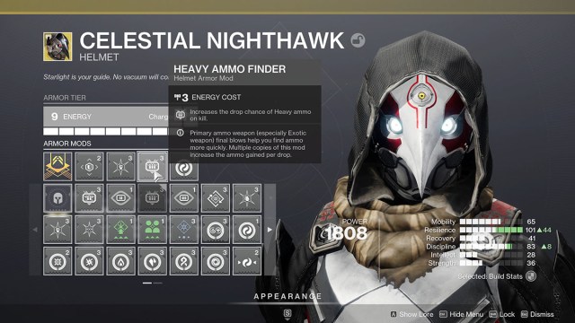 Seleccionar el mod de casco del buscador de munición pesada en Destiny 2
