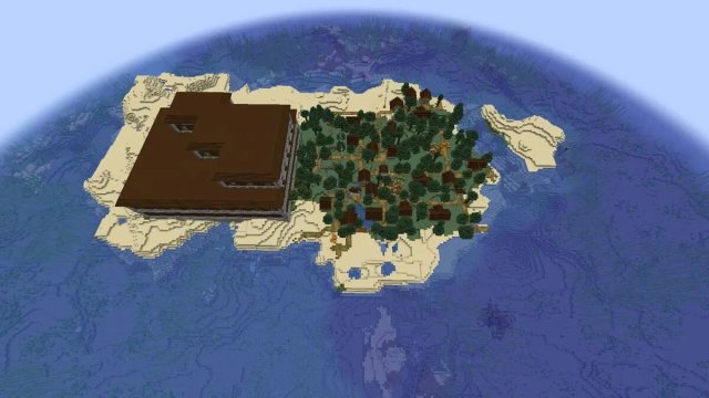 Mansión y pueblo isleño en spawn en Minecraft