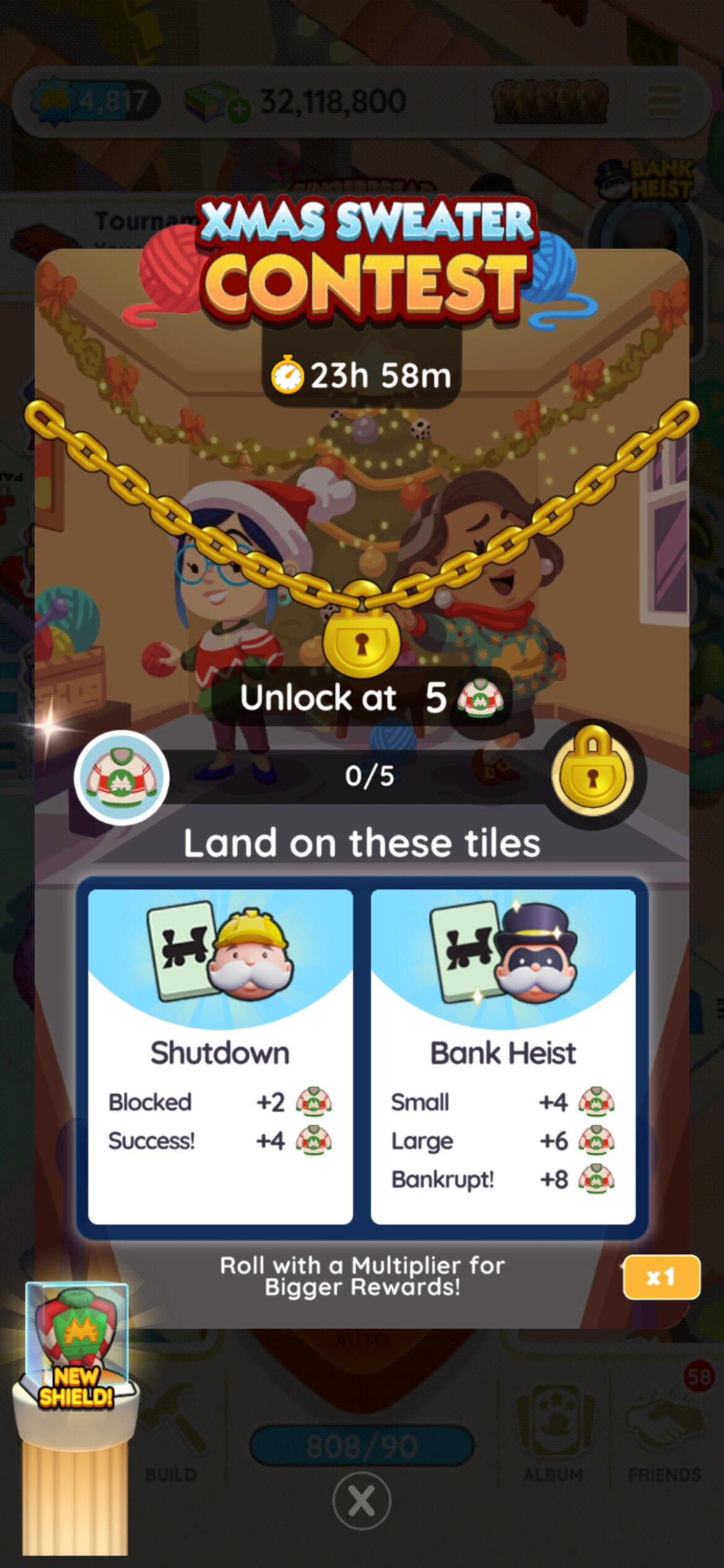 A header for the Xmas Sweater Contest tournament in Monopoly GO showing the logo.