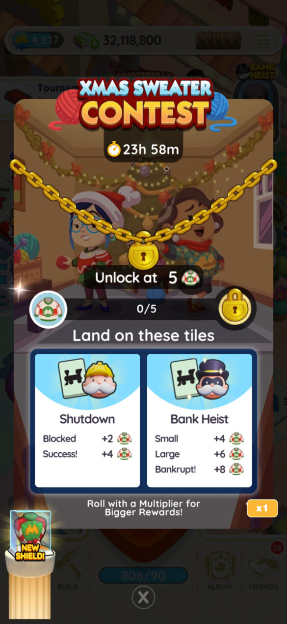 A header for the Xmas Sweater Contest tournament in Monopoly GO showing the logo.