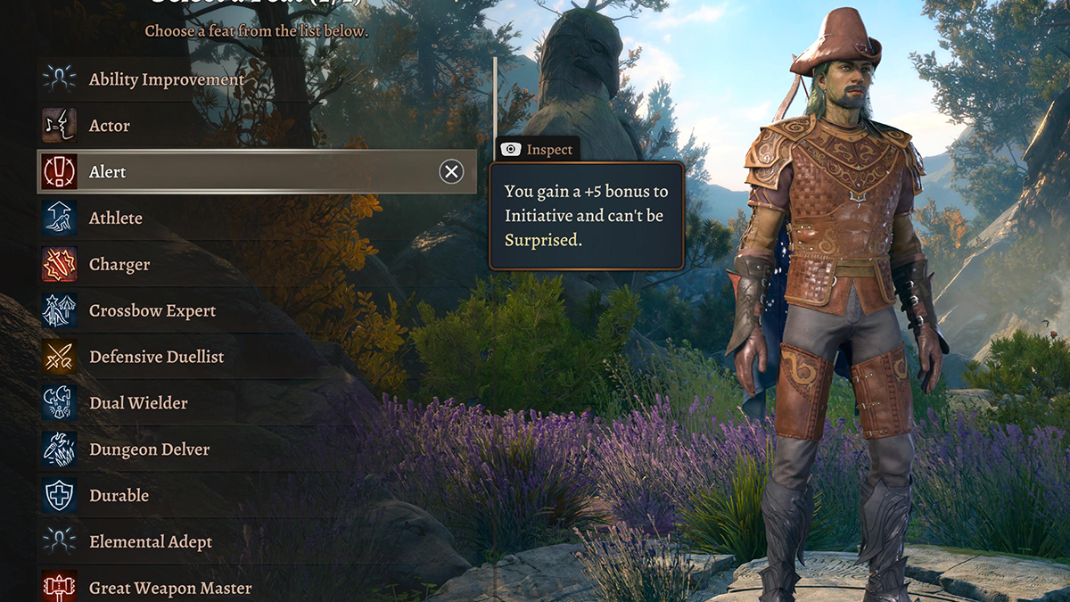 Pantalla de subida de nivel BG3 con lista de hazañas.