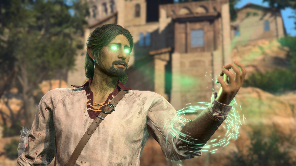 Mago lanzando el hechizo Hablar con los muertos. 