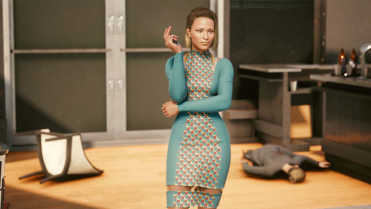 Elegante vestido de tubo con forro híbrido en Cyberpunk 2077