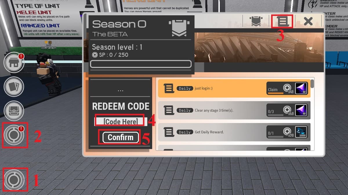 Menú de códigos en Tower Defense Rise