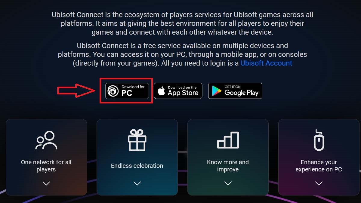 Página de Ubisoft Connect con diferentes versiones del instalador