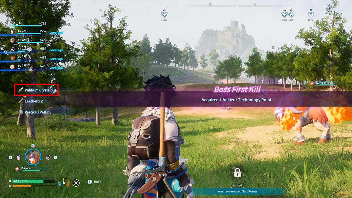 Obtener cristales de Paldium después de derrotar a un jefe en Palworld