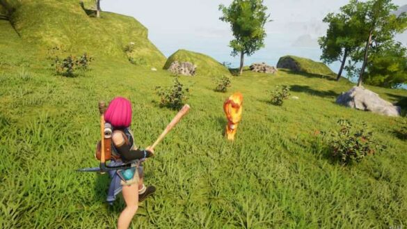 A player character approaching a Foxparks standing in the grass.