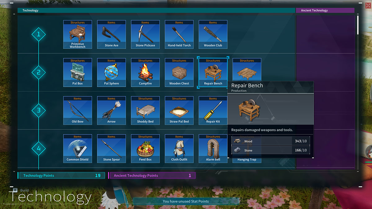 La receta de elaboración del banco de reparación en Palworld