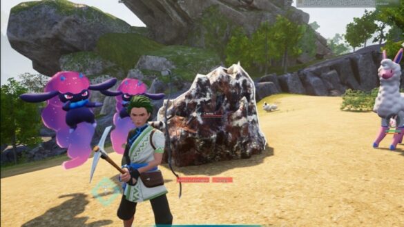 player standing next to ore deposits with pals