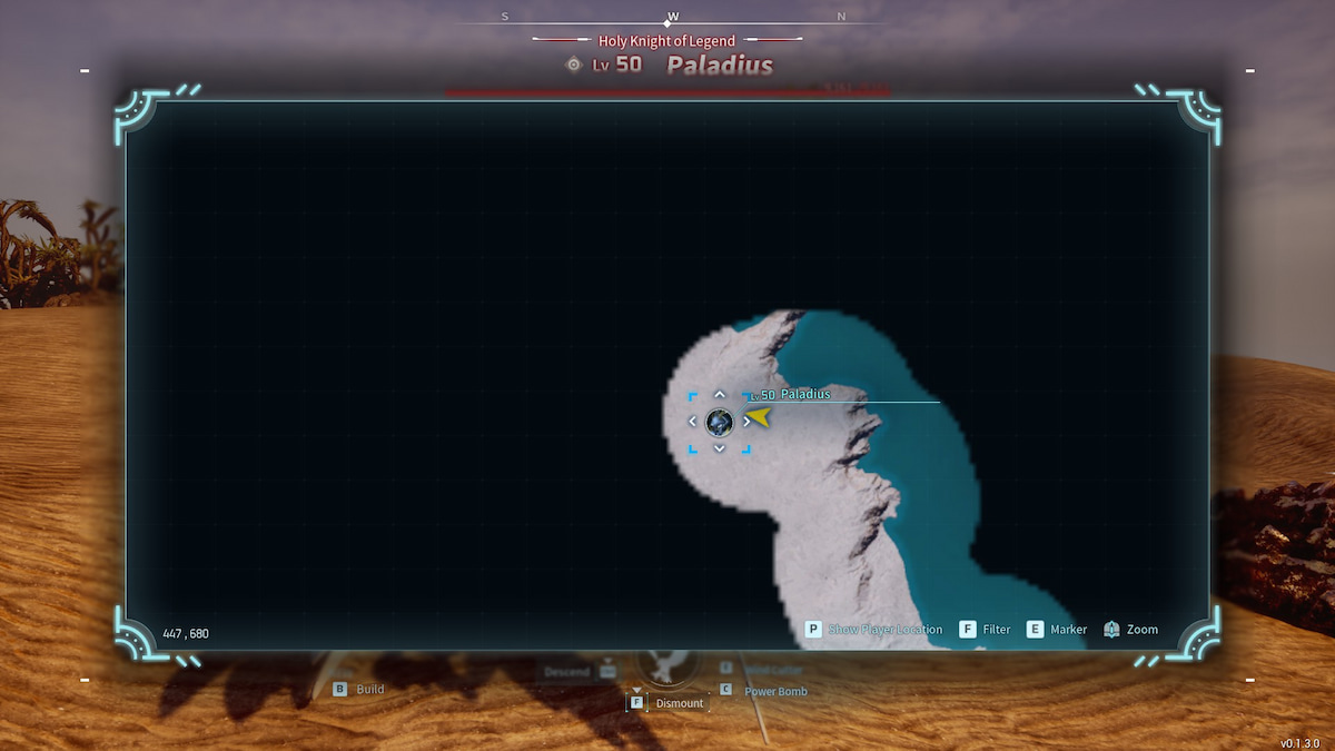 Mapa del bioma del desierto que muestra la ubicación de Paladius