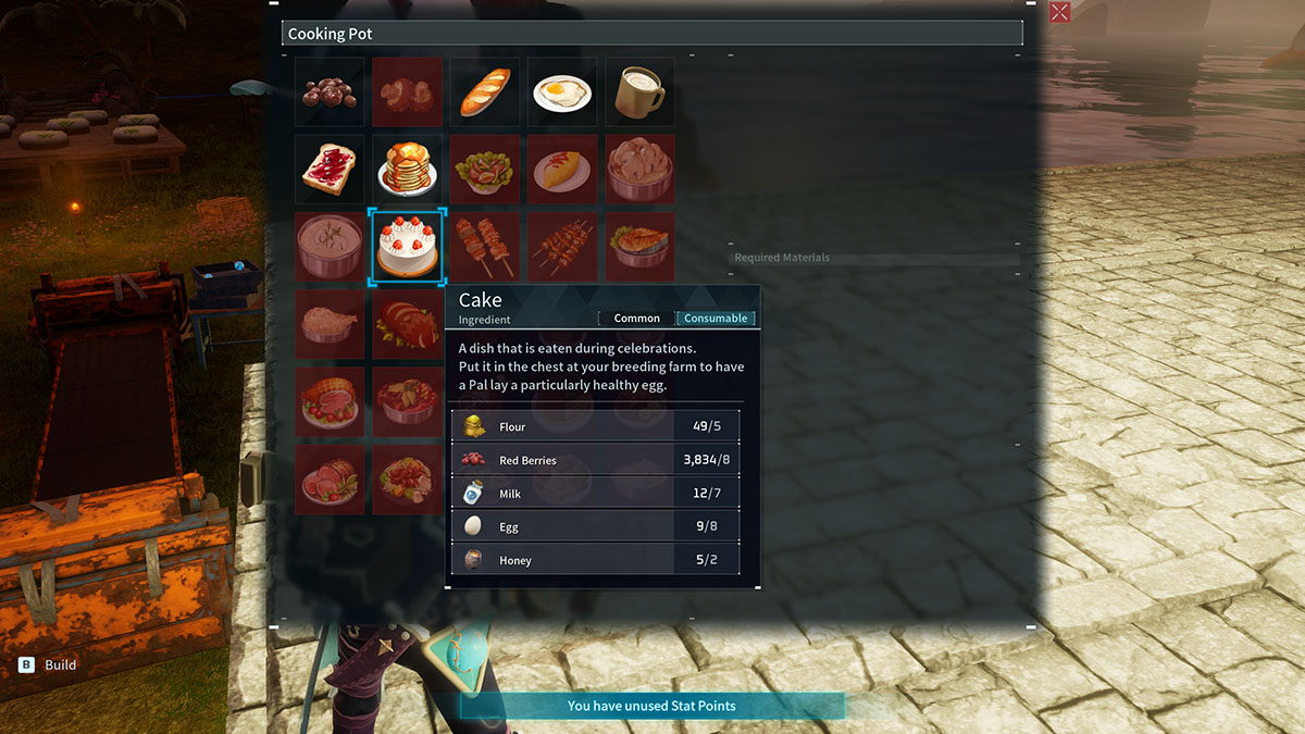 La receta para elaborar un Pastel en Palworld