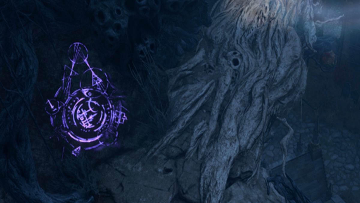 Puente raíz que conduce a la casa de curación en Baldurs Gate 3.