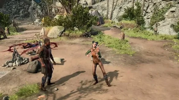 bard playing an instrument in baldur