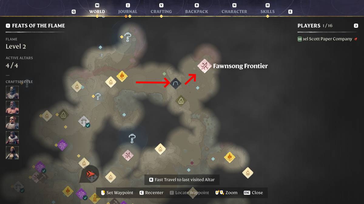 La ubicación de la cueva en el camino hacia la misión Saw Blade for the Carpenter en Enshrouded