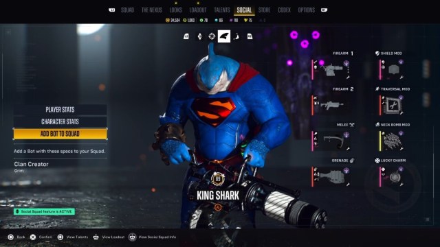 King Shark en un menú de Suicide Squad Kill the Justice League.