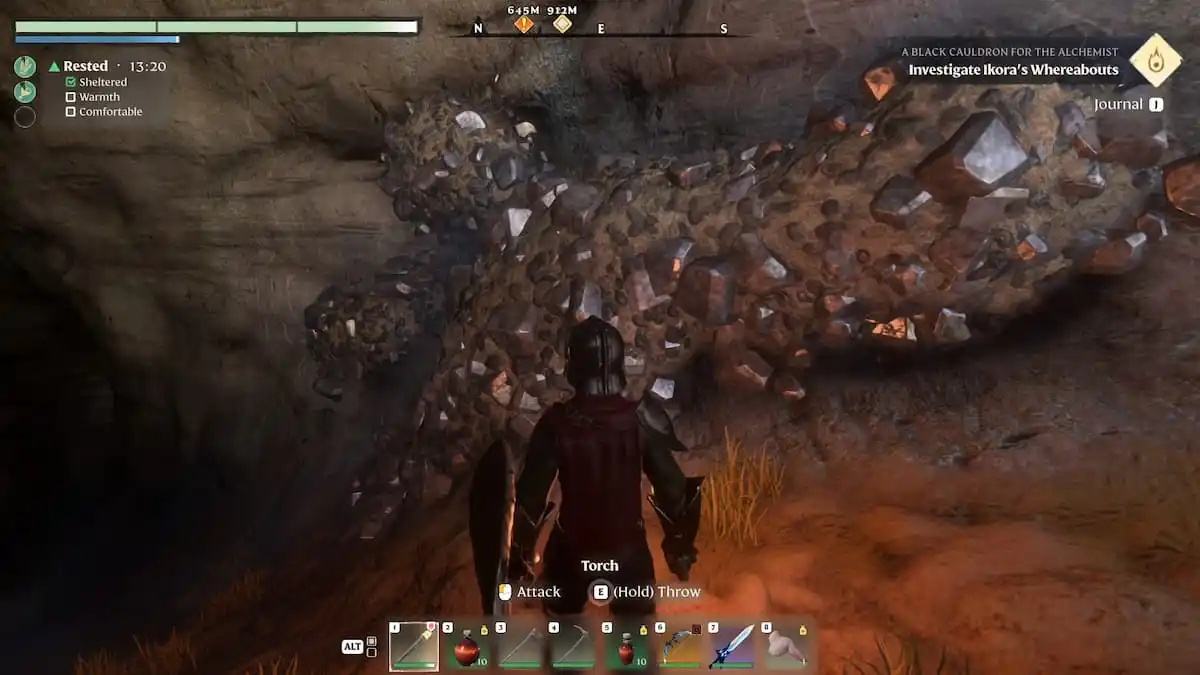 Cómo conseguir mineral de estaño enshrouded 8 Personaje parado frente a la vena Tin.