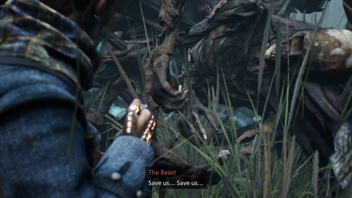 un soldado con túnicas azules se alza sobre el cadáver de un monstruo hecho de huesos y ramas