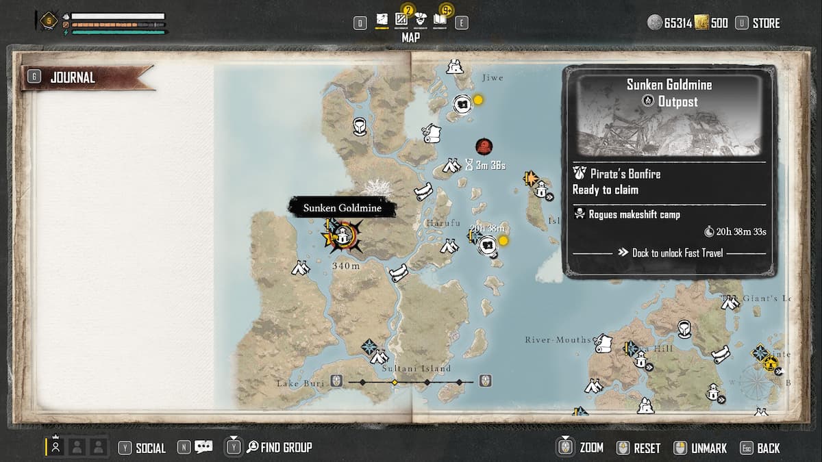 Ubicación del mapa de la mina de oro hundida. 