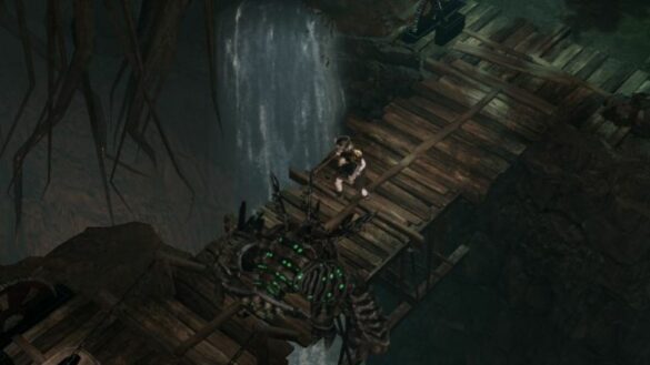 Last Epoch character and golum on a bridge.
