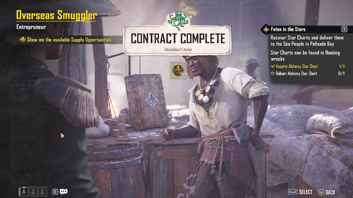 Contrato de timón completo con piezas de ocho como recompensa. 