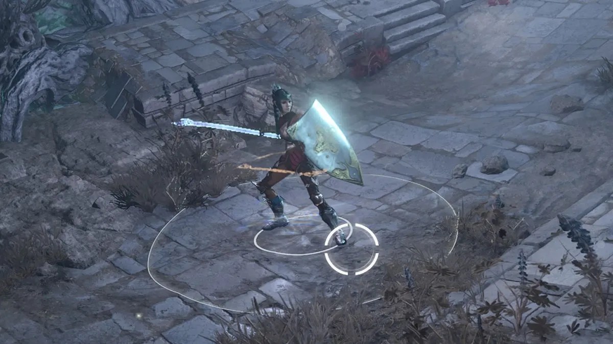 Shadowheart empuñando el escudo de la devoción en Baldurs Gate 3.