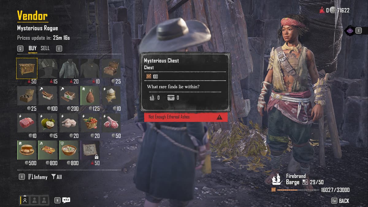 Pícaro misterioso con inventario de cenizas etéreas. 