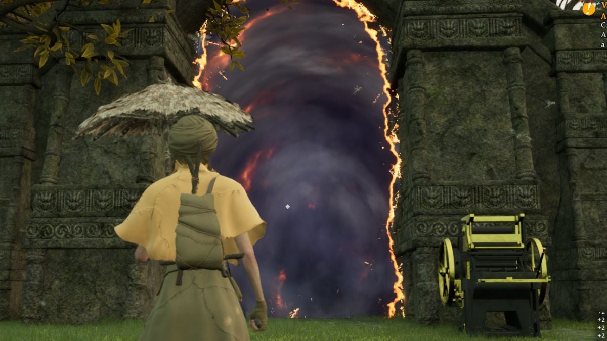 Personaje parado frente al portal del reino en Nightingale.