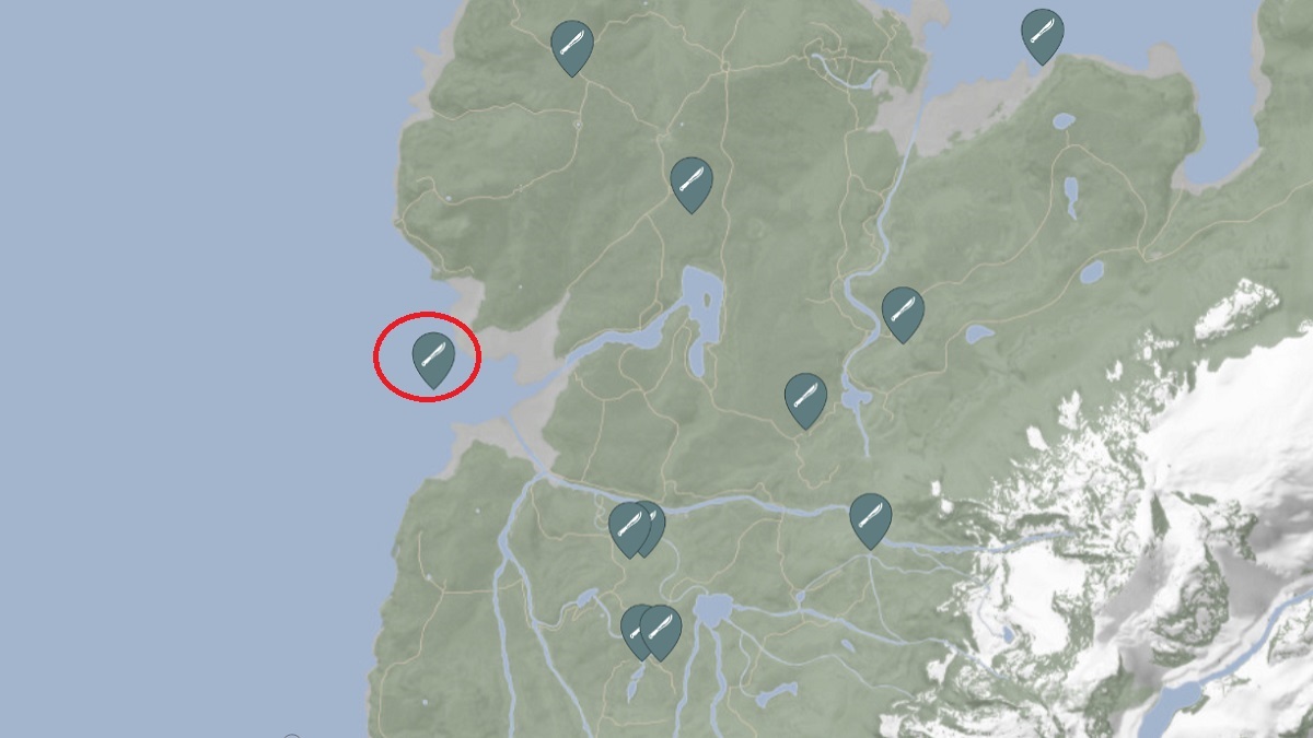 Ubicación de la pistola rodeada en un círculo en el mapa.