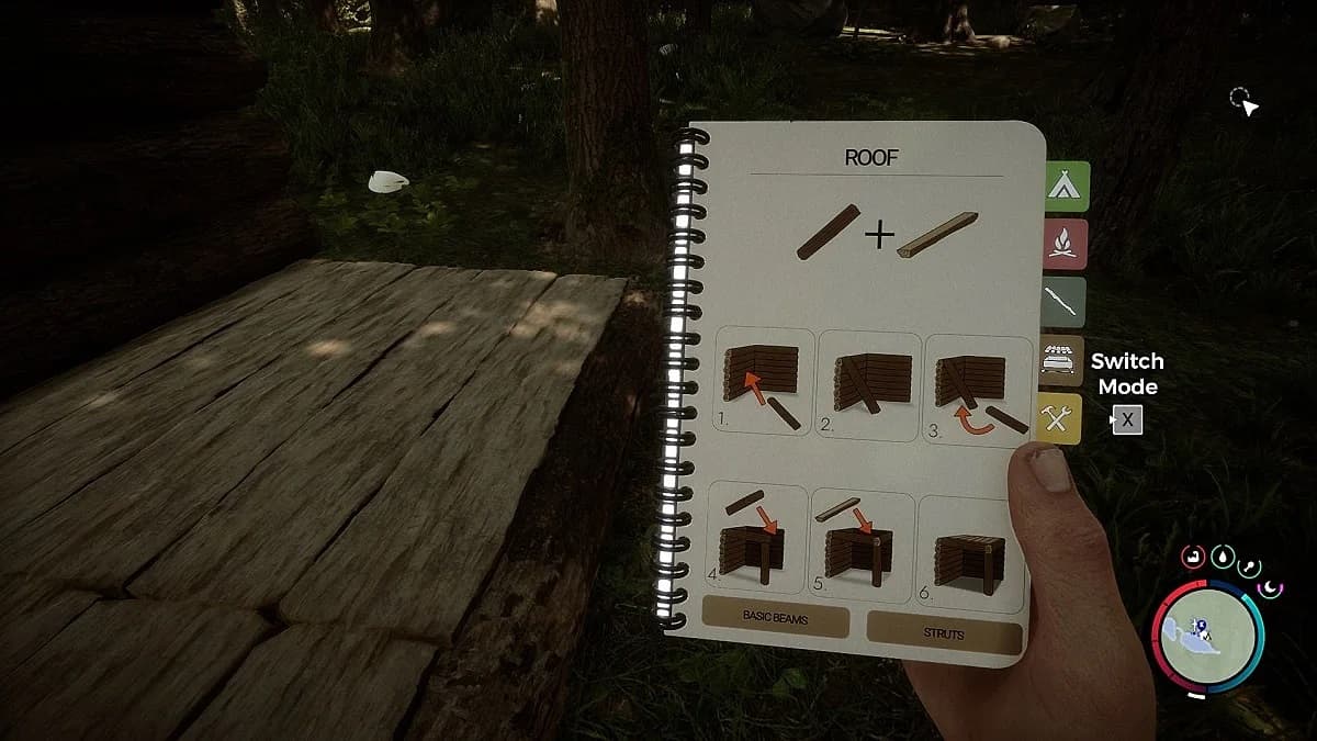 Cómo construir un techo en Sons of the Forest 10 Techo en el manual de supervivencia.