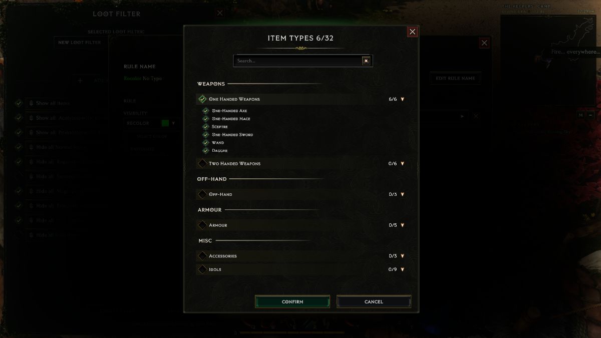 Cómo utilizar filtros de botín en la última época 12 Menú de reglas de filtrado de la última época.