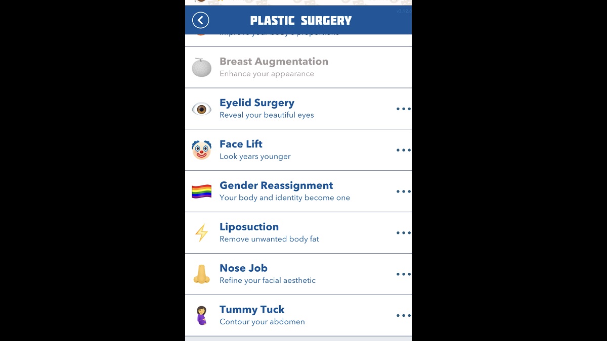 Cómo completar el desafío La belleza es dolor en BitLife 8 Lista de procedimientos de cirugía plástica de BitLife
