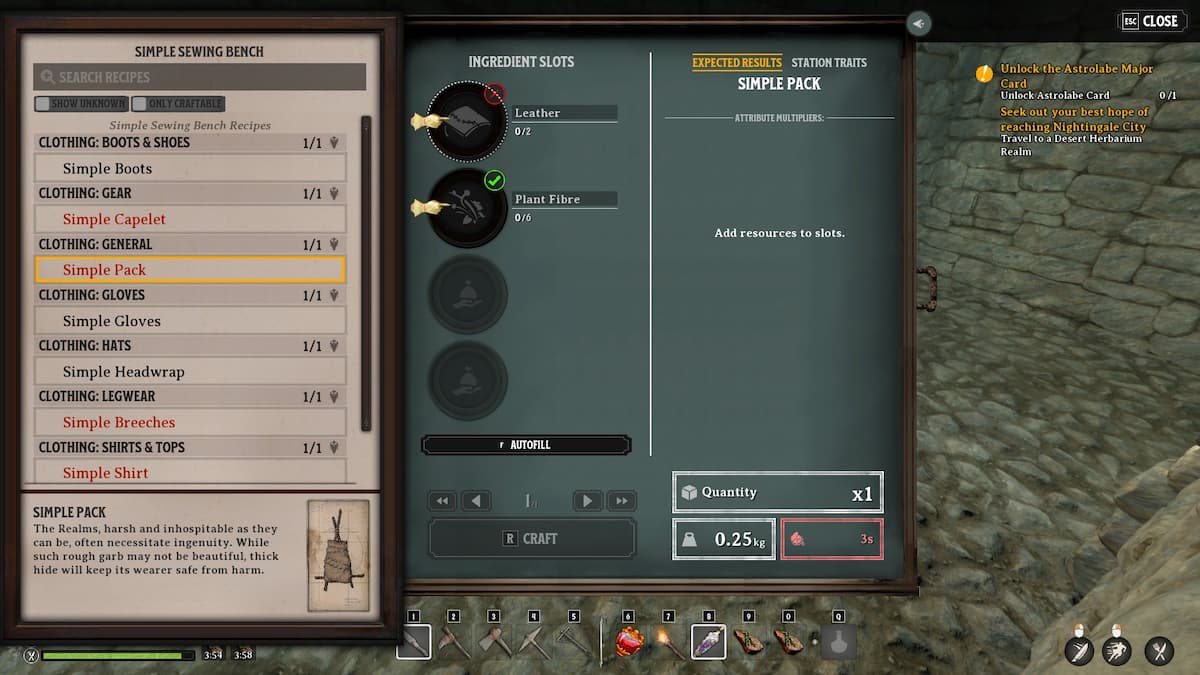 Requisitos de la receta de mochila simple. 