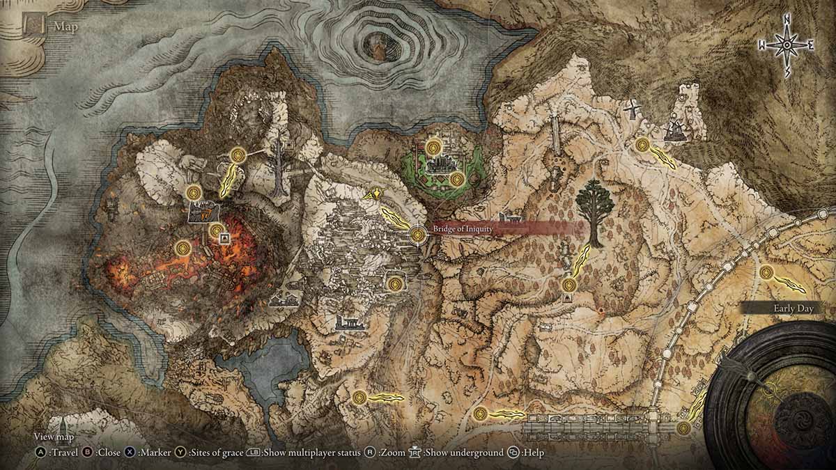 El Puente de la Inequidad Sitio de Gracia en la meseta de Altus en Elden Ring
