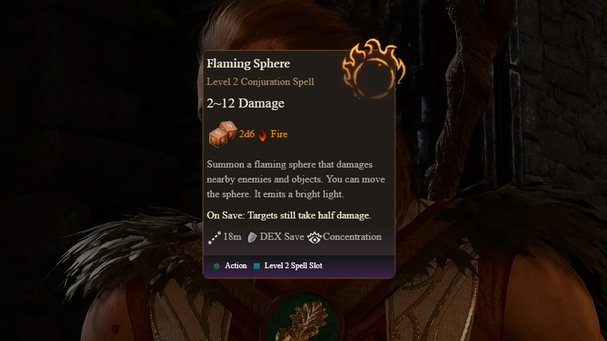 Descripción del hechizo de esfera de llama de Baldurs Gate 3
