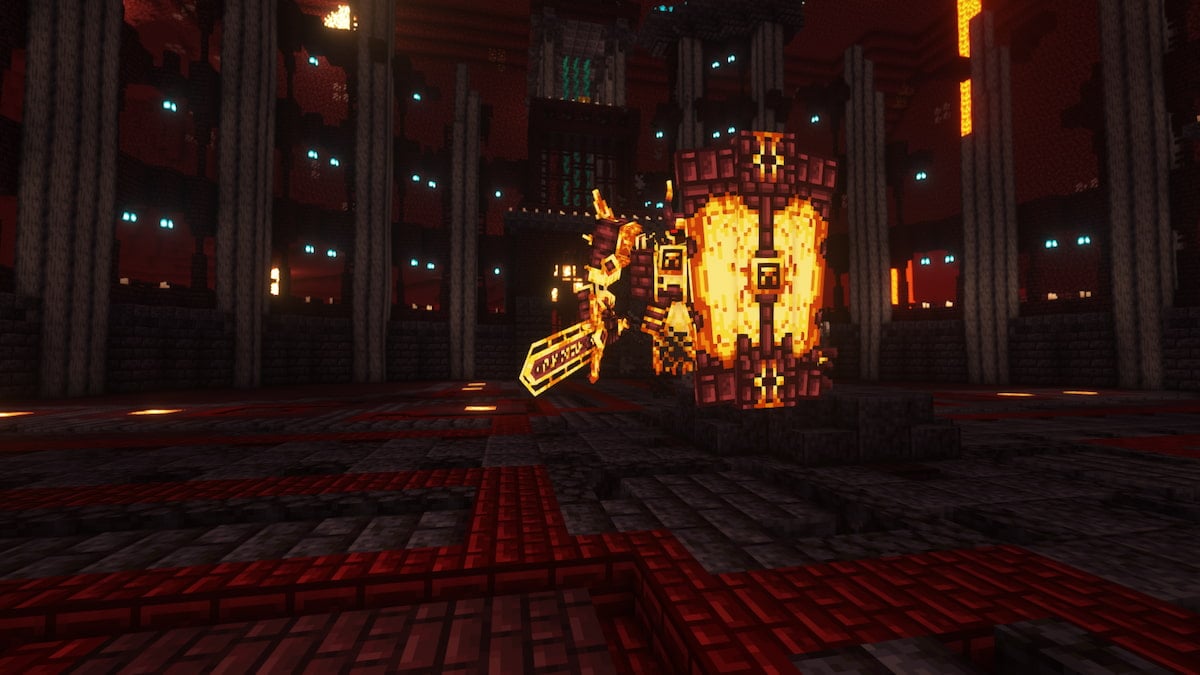 Un gran jefe que sostiene un escudo en llamas y una espada del mod Cataclysm de L_Ender.