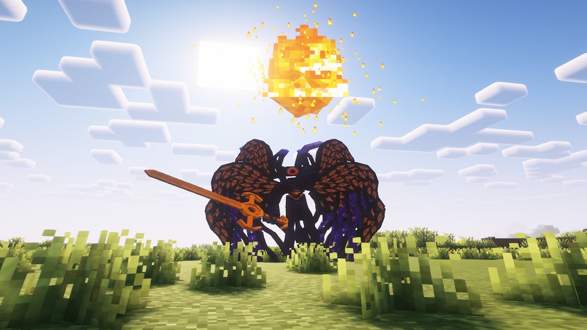 Un jefe flotante que sostiene una espada del mod Mariums Soulslike Weaponry.