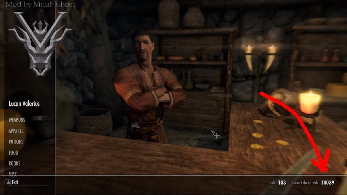 comerciante de skyrim regateando con el dragonborn