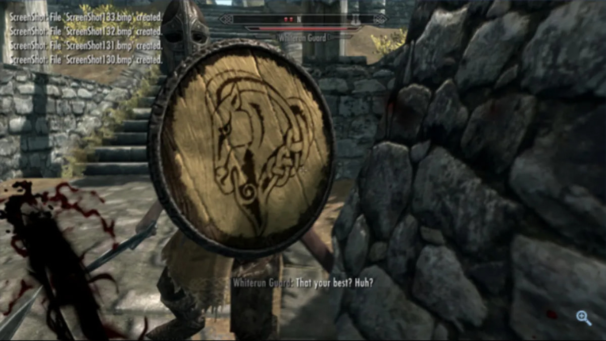 un guardia de skyrim ataca al jugador y lo lacera causándole sangrado